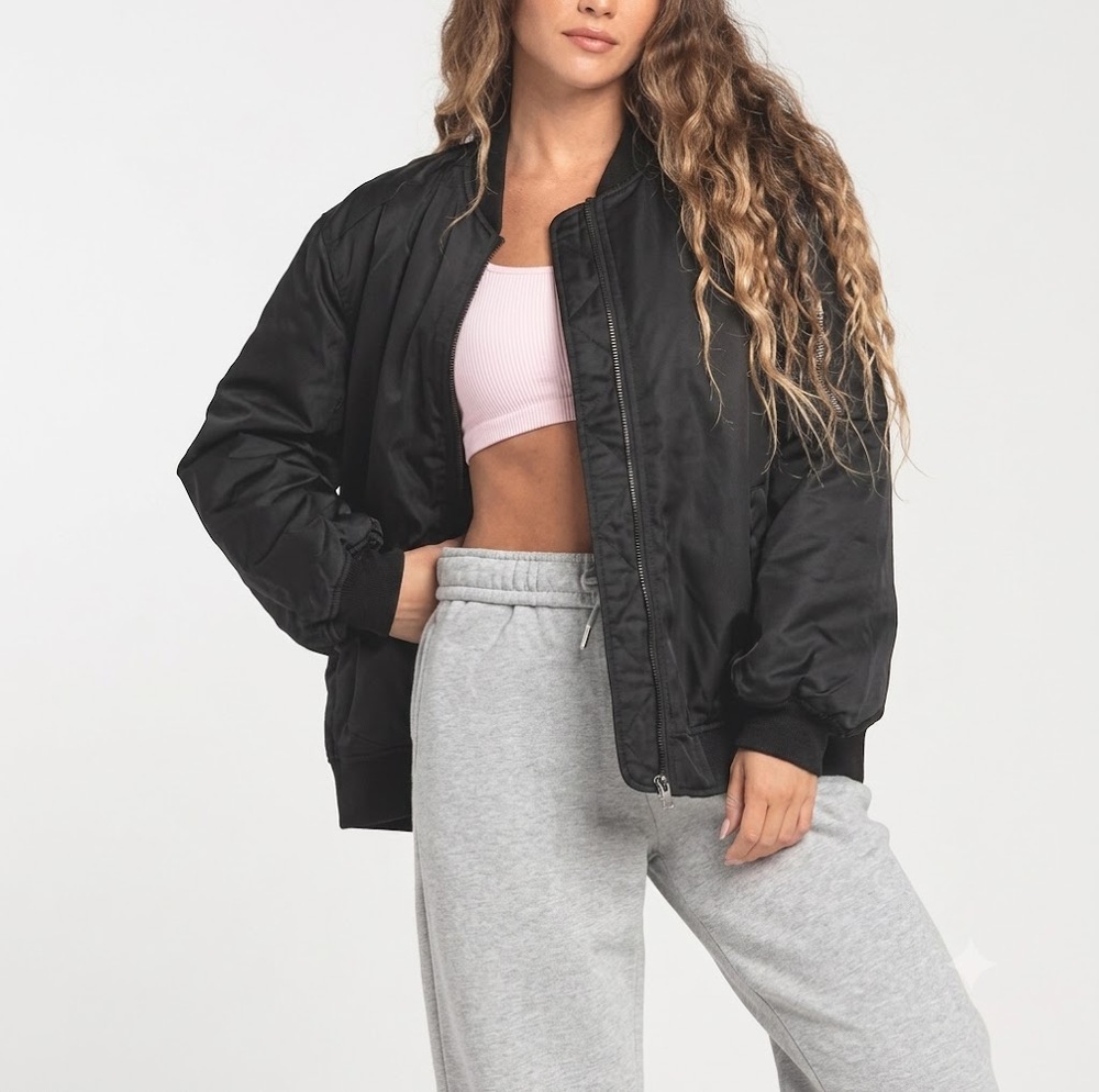 Full Tilt Black Nylon Zip-Up Bomber Jacket MA-1 Flight Women's Size XL